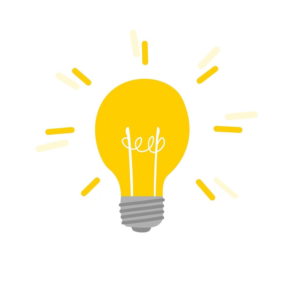Light bulb icon vector illustration. Idea symbol. Electric lamp, light, inovation, solution, creative thinking, electrictity. Flat design in cartoon style isolated on white background.
