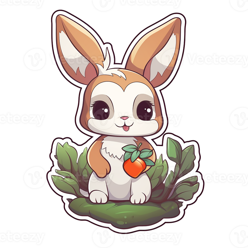 sticker, A cute Rabbit stirring, designed with colorful contours and isolated. AI Generated png