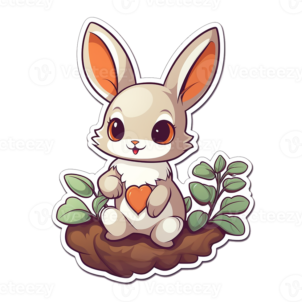 klistermärke, en söt kanin omrörning, designad med färgrik konturer och isolerat. ai genererad png