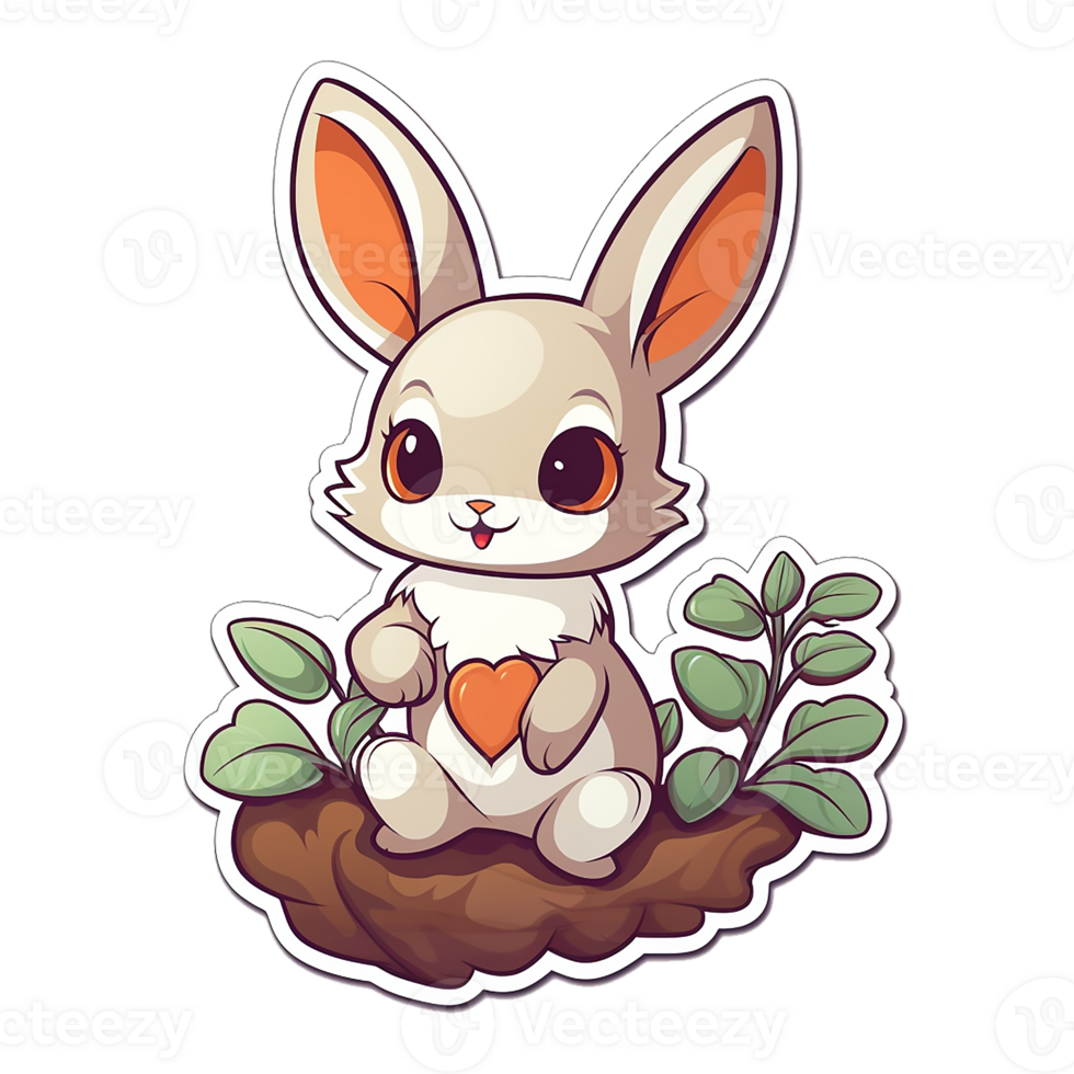 sticker, A cute Rabbit stirring, designed with colorful contours and isolated. AI Generated png