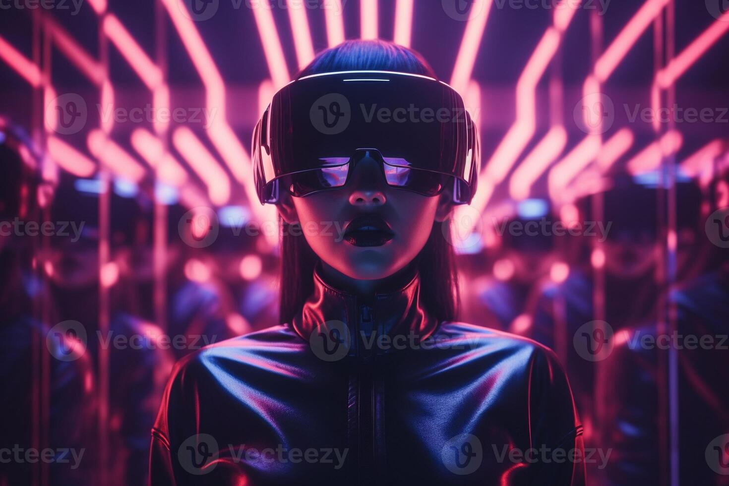 Holographic Faceless program Cyberpunk.Generative AI photo