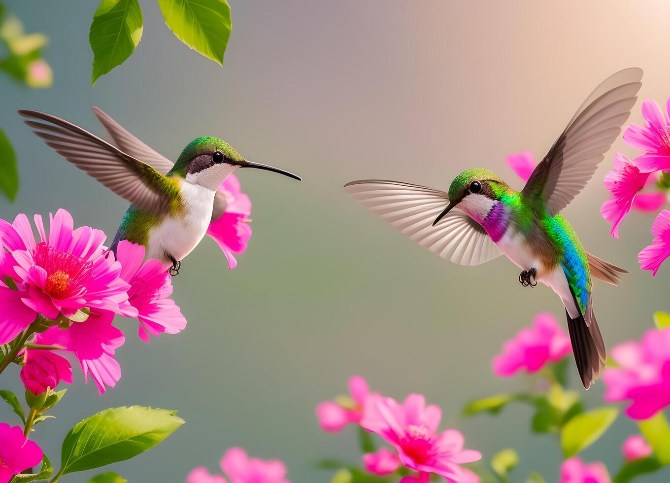 Hummingbird colorful in the wild nature.ai generated photo