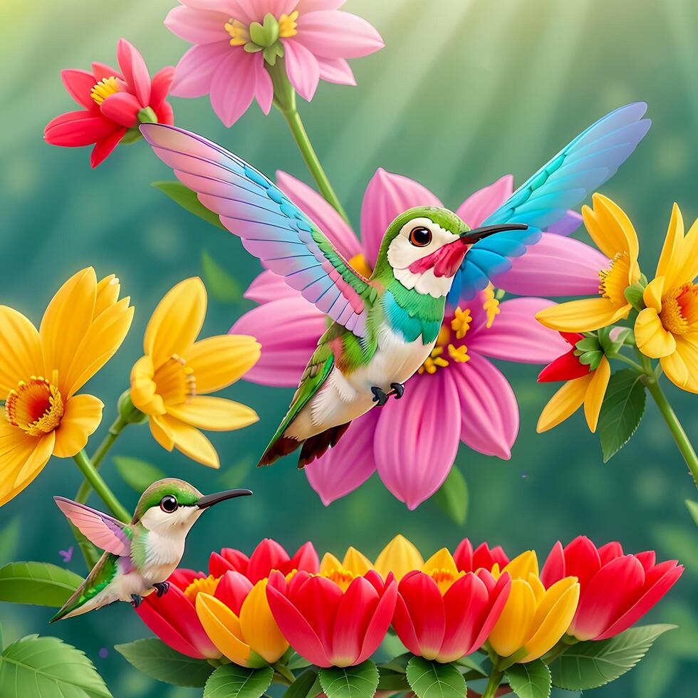 Hummingbird colorful in the wild nature.ai generated photo