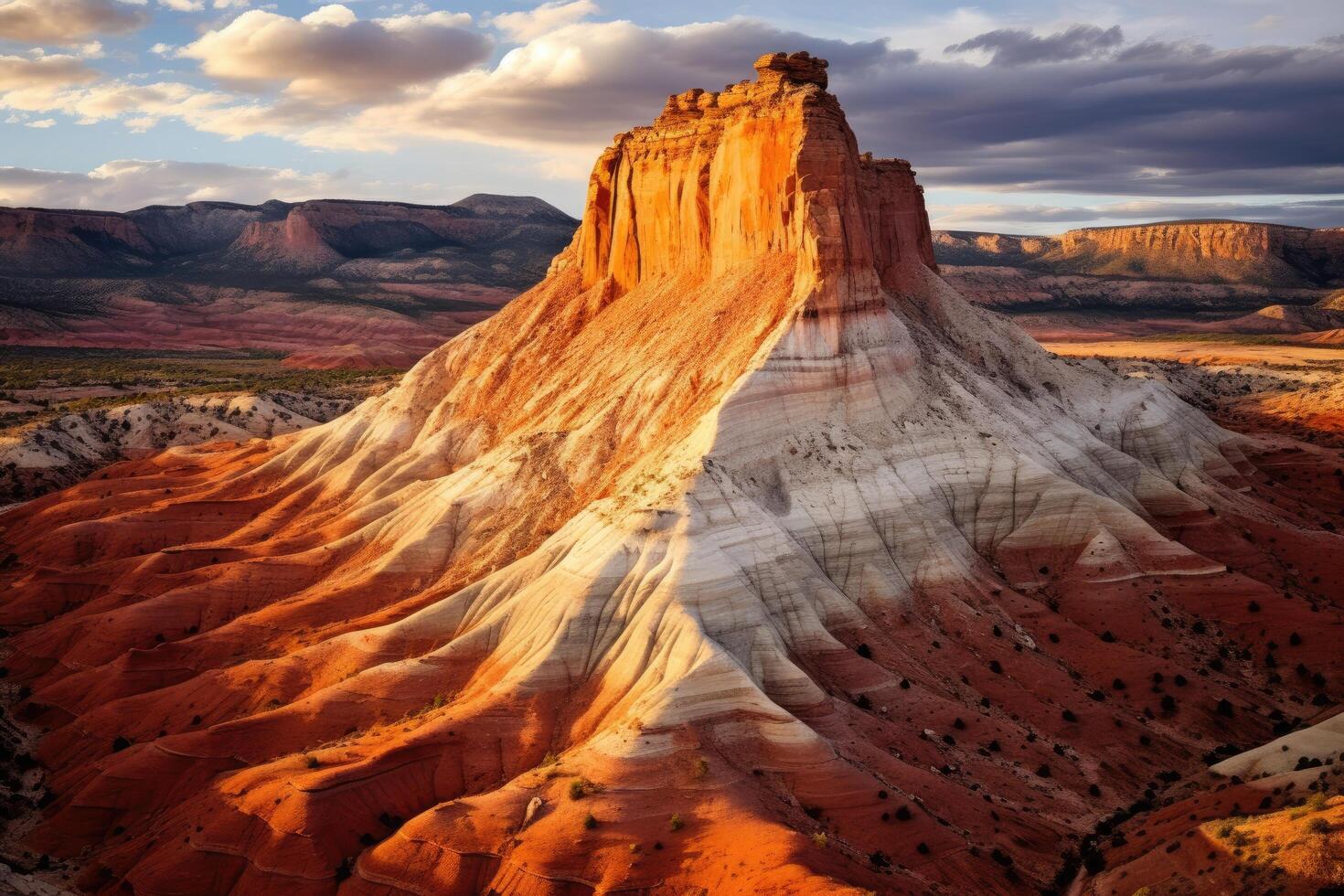 The Buttes of Capitol Reef National Park in United States of America, sandstone Butte in Utah desert valley at sunset, Capitol Reef National Park, Hanksville, United States, AI Generated photo