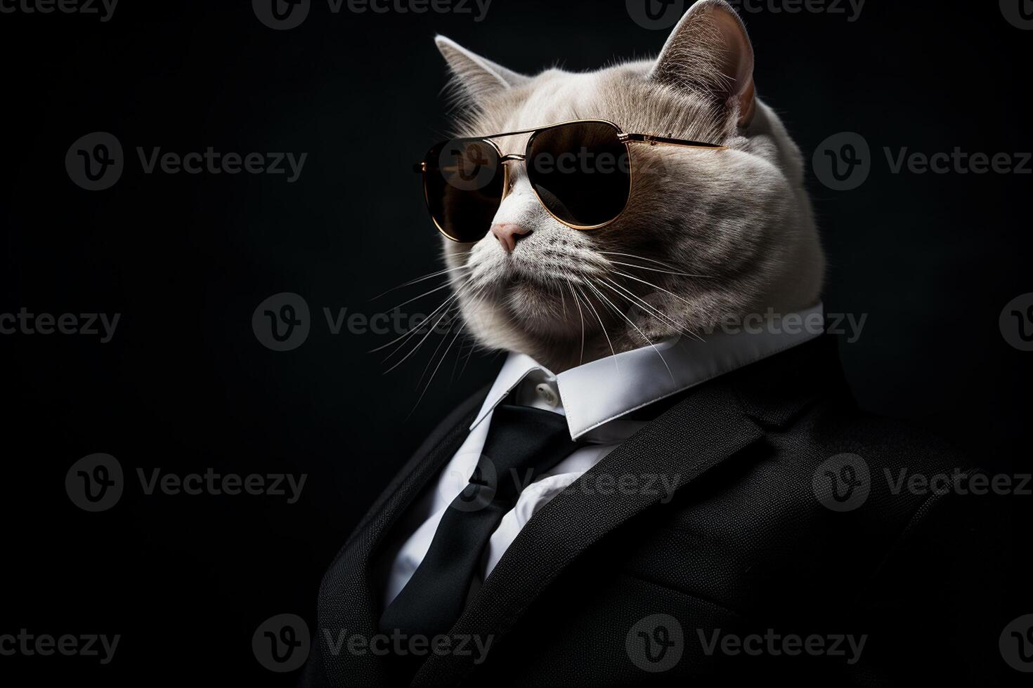 GCute Feline on Black Background. enerative By Ai photo