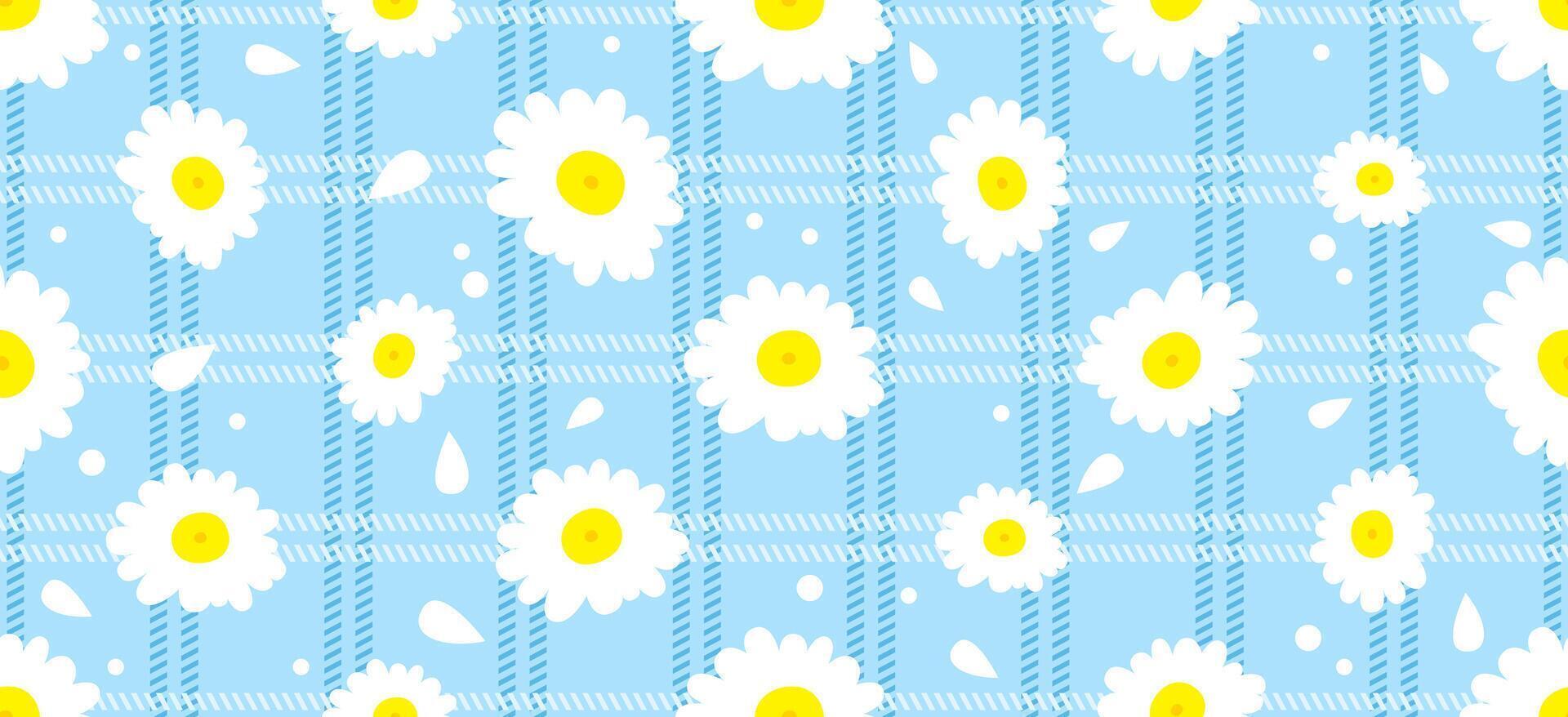 Daisy flower pattern. Beautiful White flower background. floral blossom daisy. Spring white flower design vector. Daisy's on a light blue background. Vector design for fabric, wrap paper,  print card.