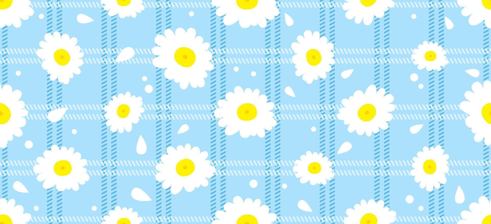 margarita flor modelo. hermosa blanco flor antecedentes. floral florecer margarita. primavera blanco flor diseño vector. margarita en un ligero azul antecedentes. vector diseño para tela, envolver papel, impresión tarjeta.