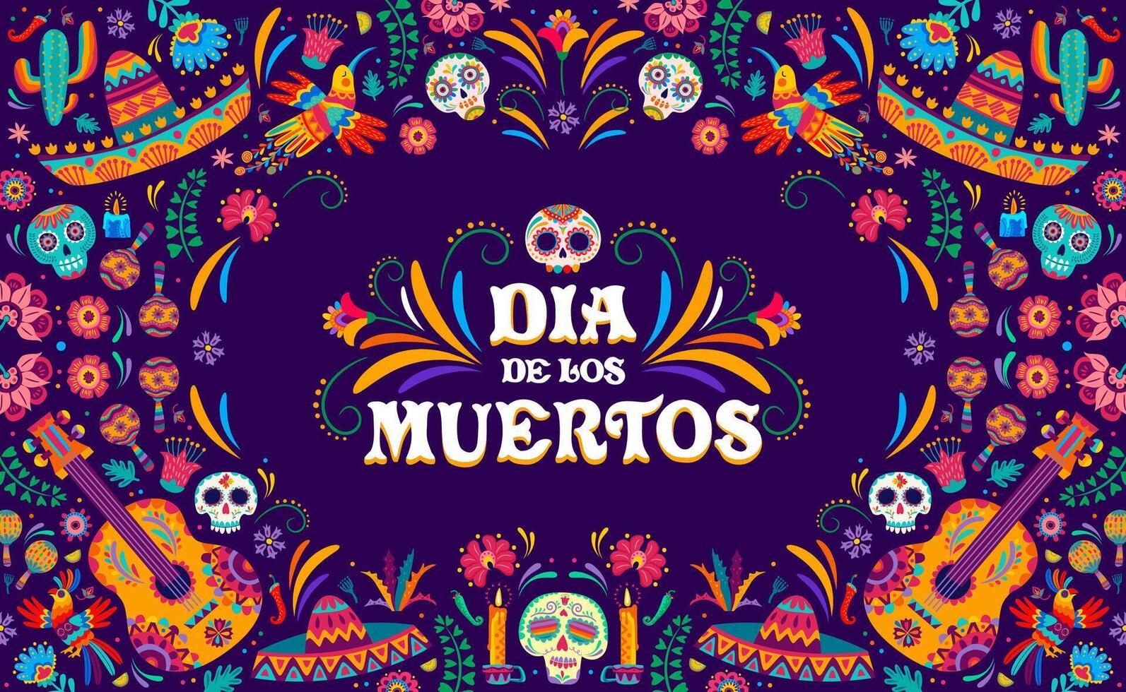 Mexican Dia de Los Muertos holiday banner, skulls vector