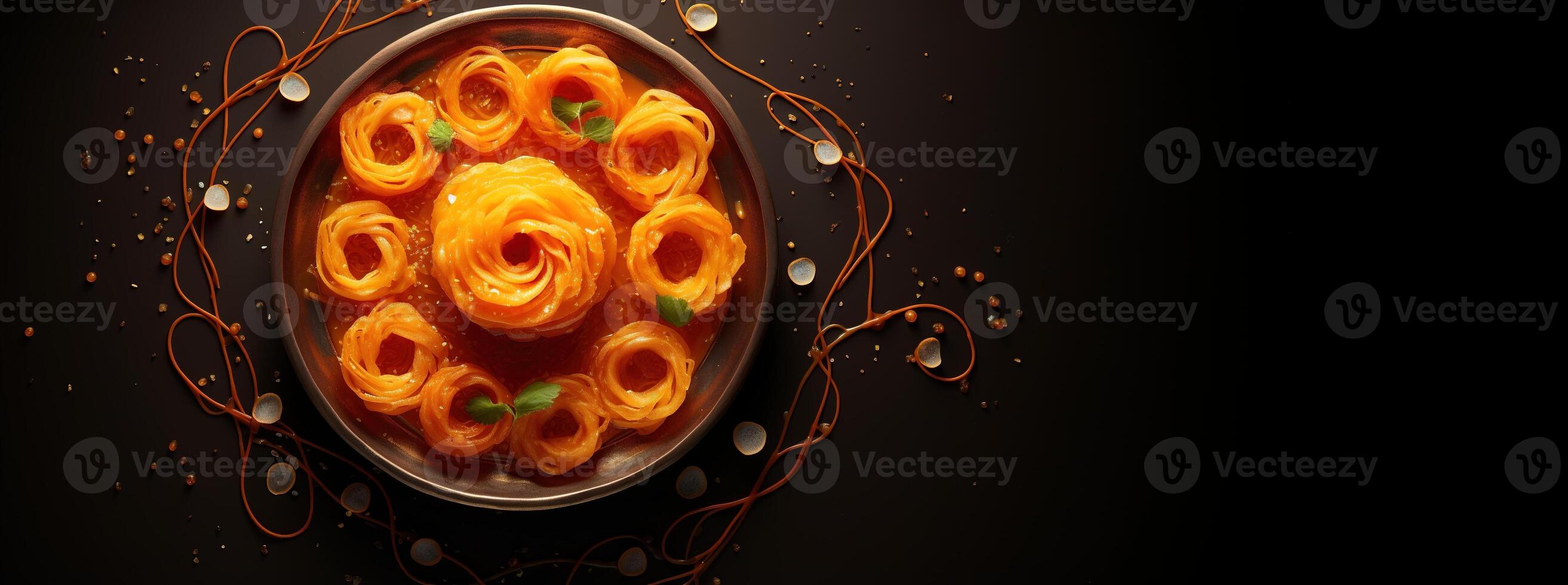 Generative AI, Jalebi, imarti, imarati, paneer jalebi or zulbia, Indian sweet food. photo