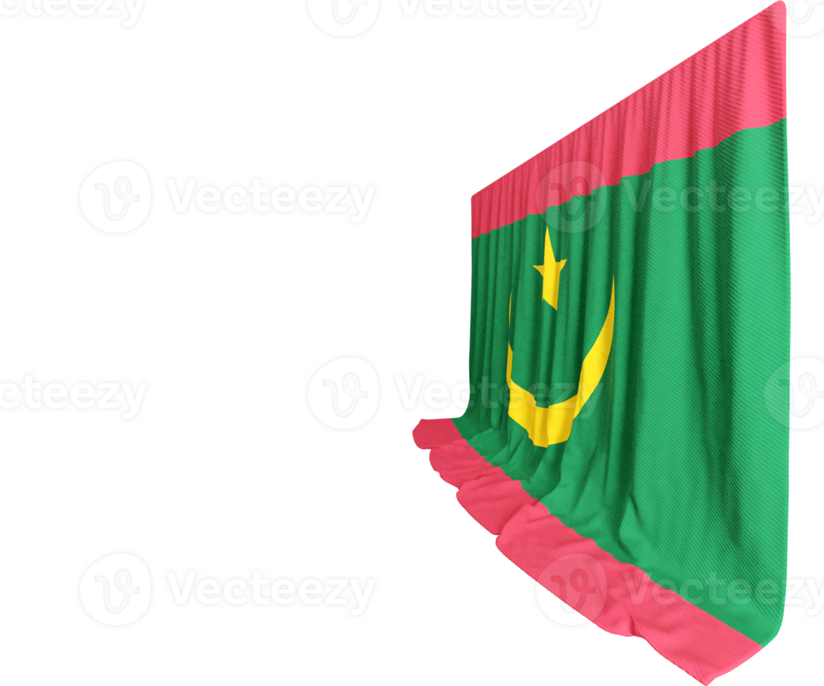 Mauritânia bandeira cortina dentro 3d Renderização a comemorar Mauritânia resiliência png