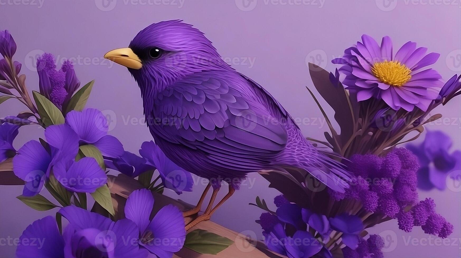 Vividly Abstracted, A 3D Styled Colorful Illustration Image with Birds and Flowers. AI Generated photo