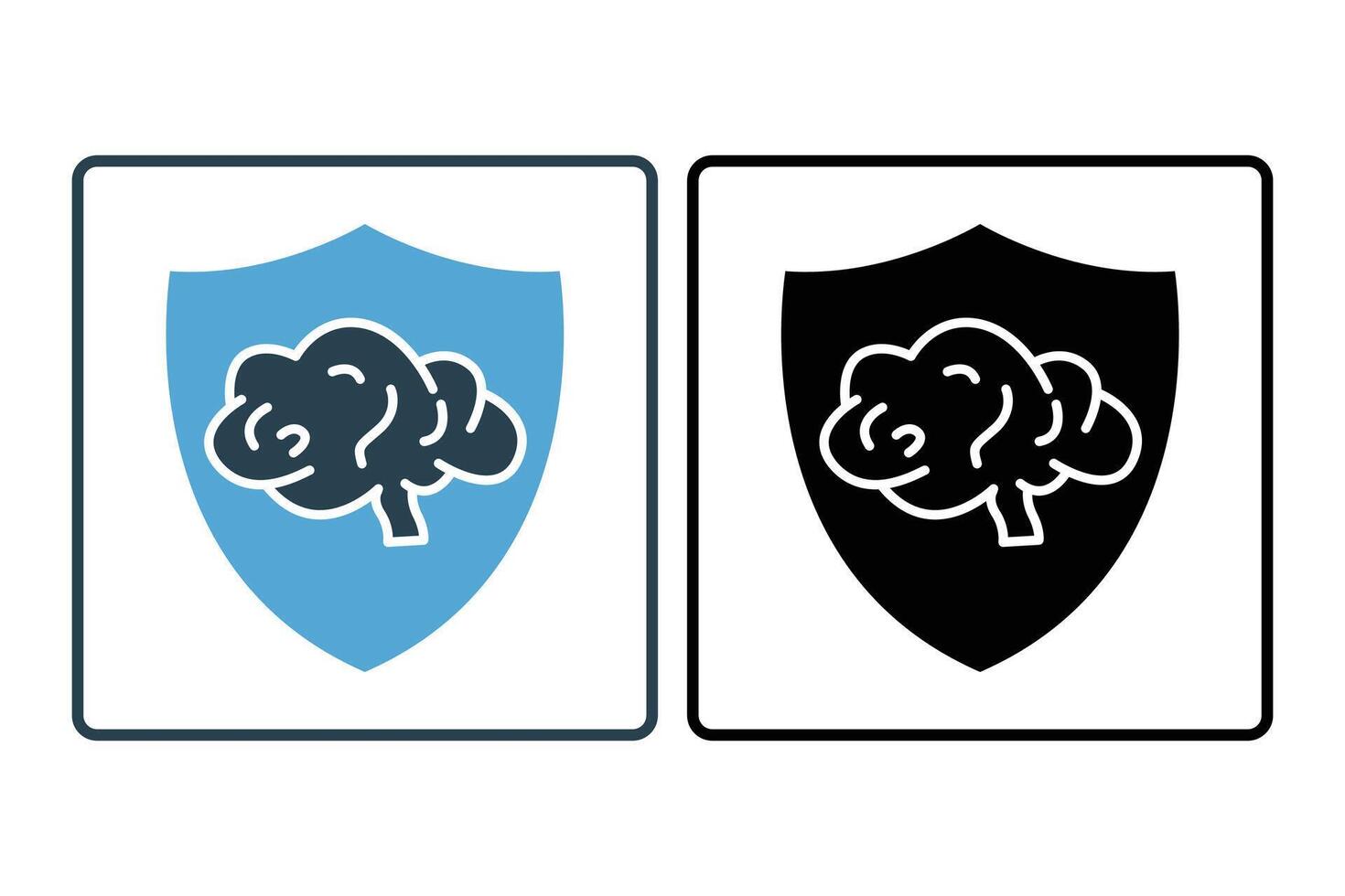 Defense against fallacies icon. shield with brain, icon related to critical thinking. suitable for web site design, app, user interfaces, printable etc. Solid icon style. Simple vector design editable