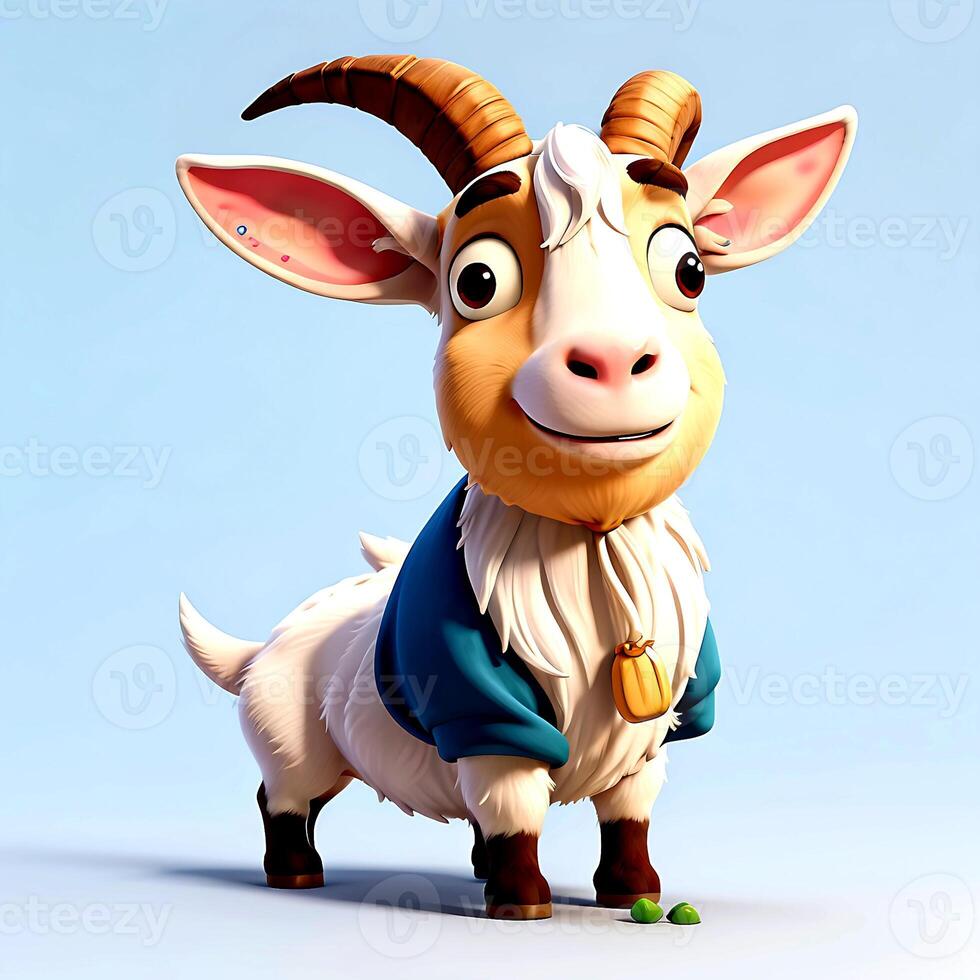 Super cute baby Goat in 3D cartoon style photo AI gendered, 3D Animals photo.