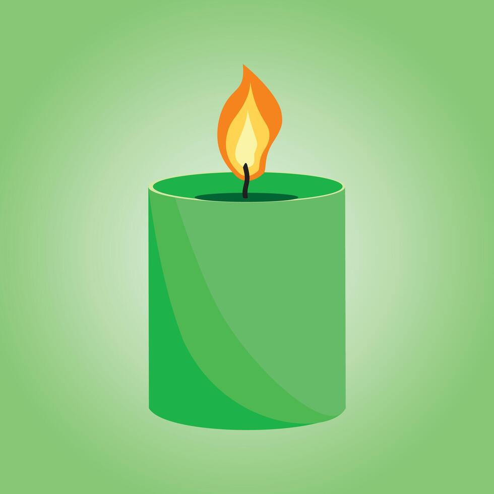 Aromatic candles flat vector illustration. Burning decorative green wax candles isolated clipart on green background. Relaxation, resting and aromatherapy design element.