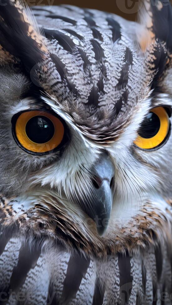 AI Generative Closeup detail of brown wood owl strix leptogrammica photo