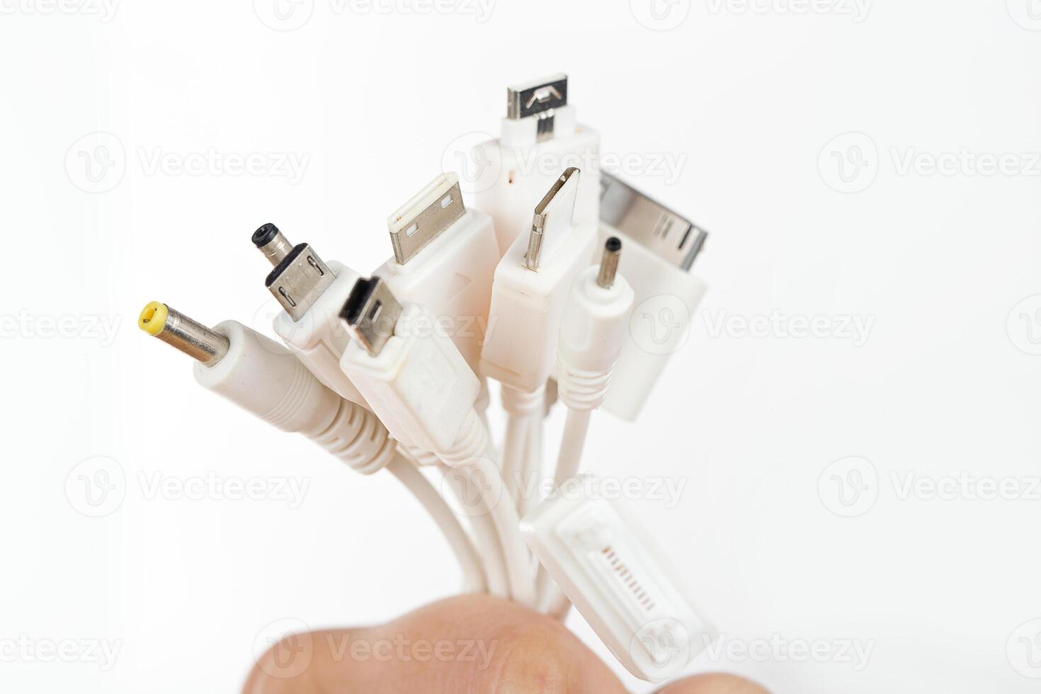 Female hand holding USB port tools charger. photo