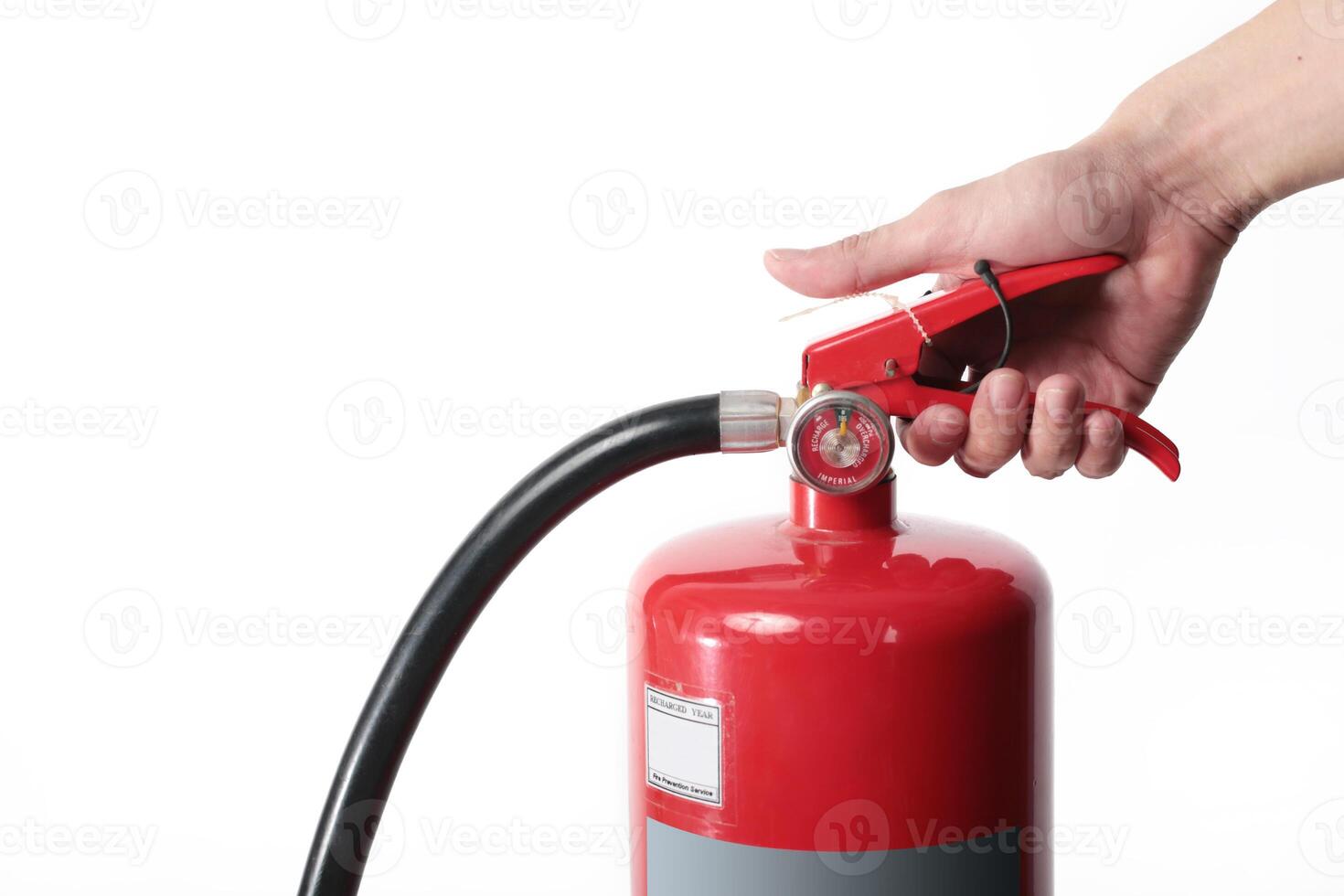 Close- up Fire extinguisher and catch on red tank. photo