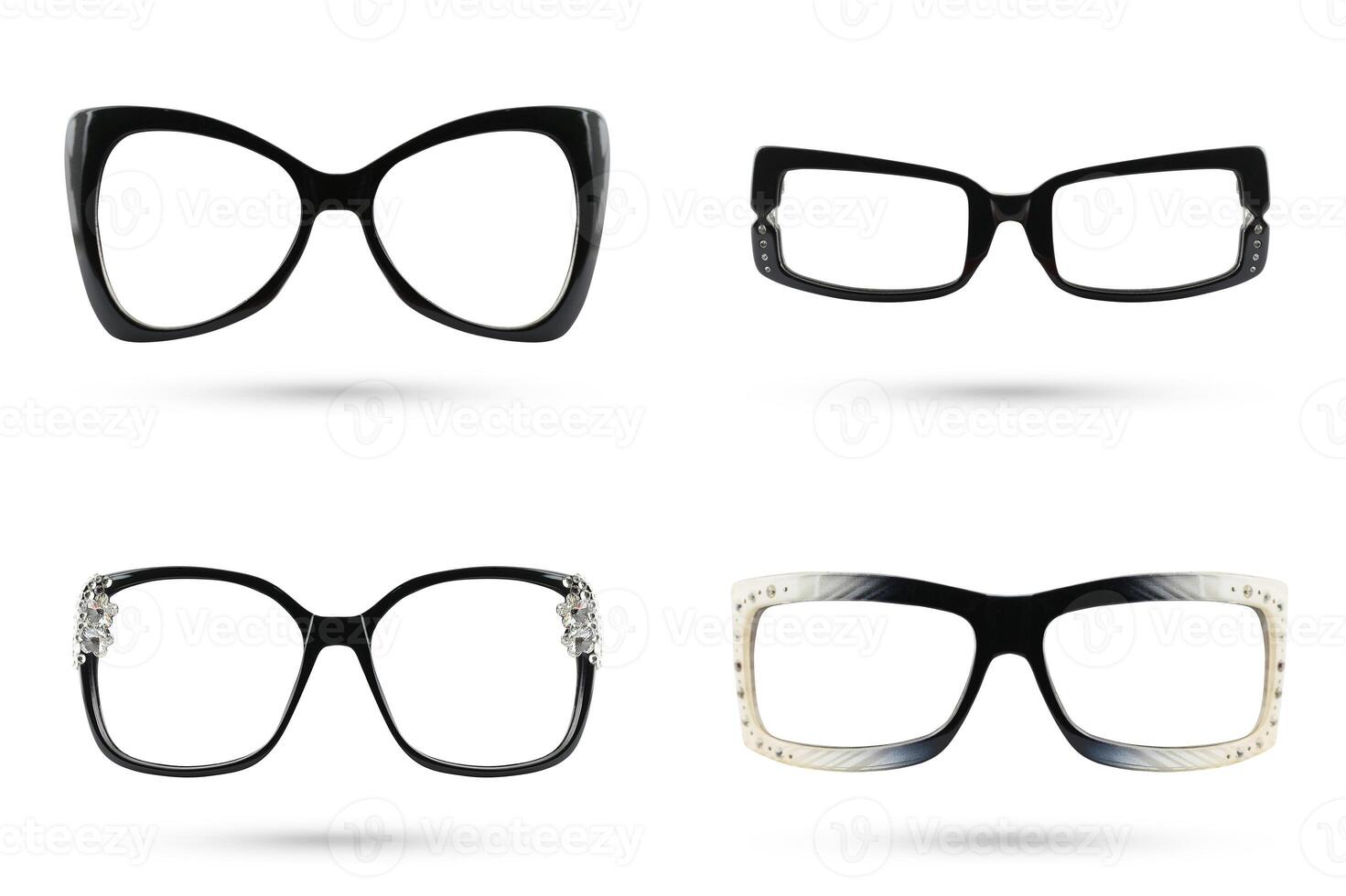 Fashion glasses interspace style plastic-framed collections isolated on white background. photo