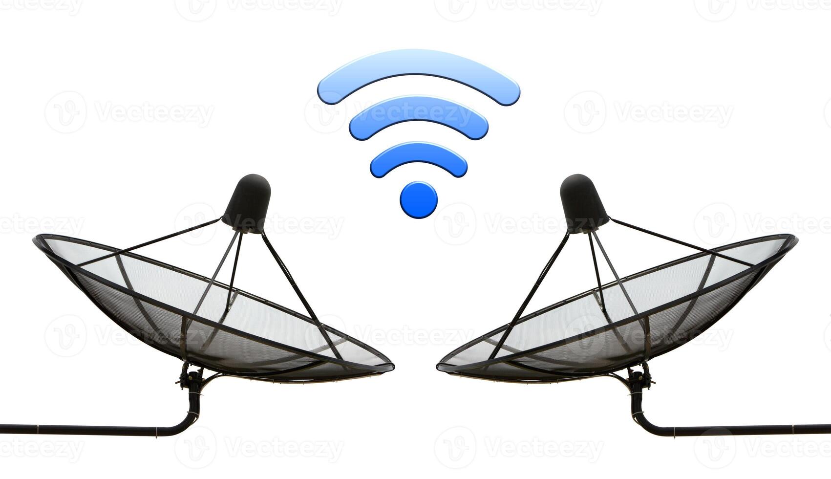 Double satellite dish high signal isolated white background. photo