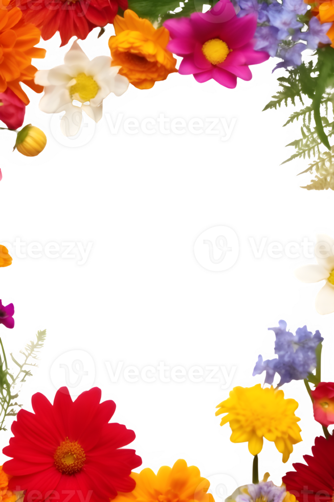assorted flower decoration frame isolated on transparent background ,potrait flowers border clipart , png