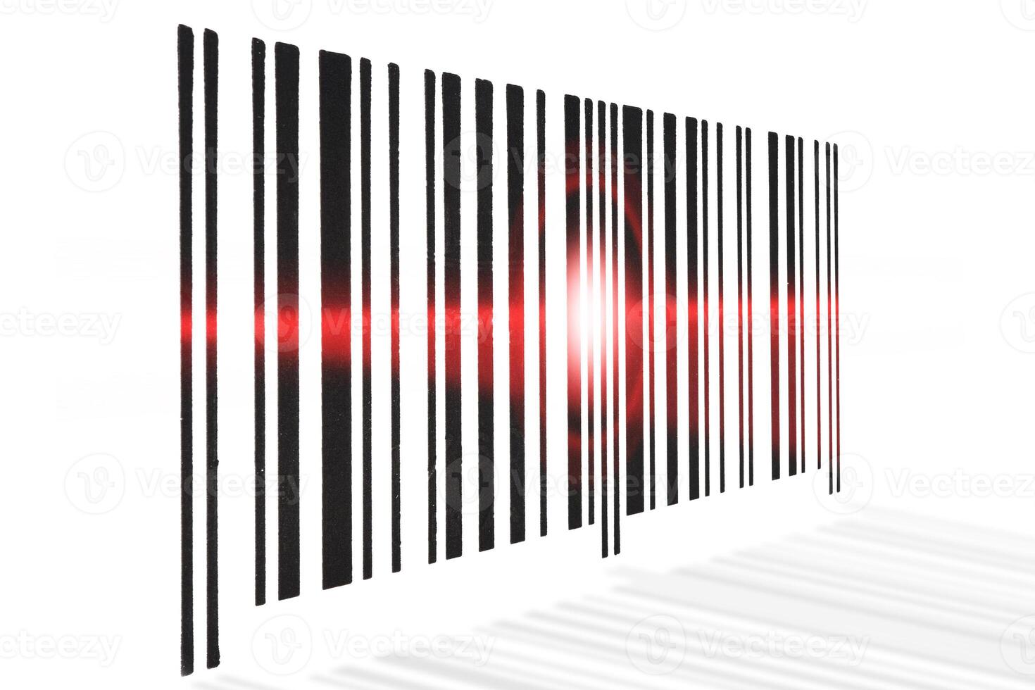 Barcode scanning red beam on white background. photo