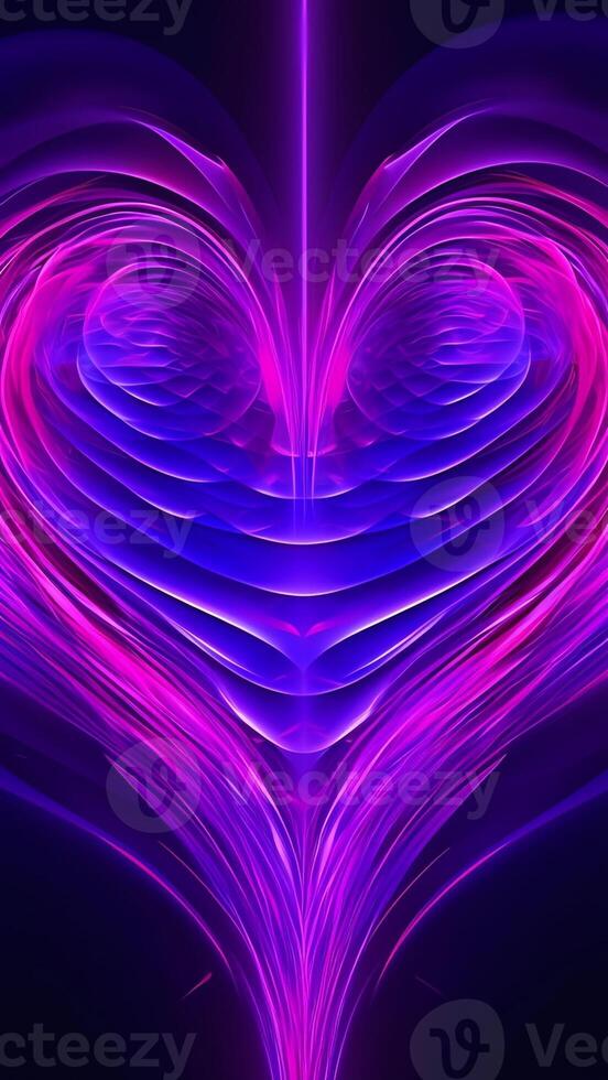 AI Generative Heart shape Black purple violet blue magenta pink abstract background for design Neon Color gradient Dark Light spot Colorful Template Shiny glowing glitterValentineromance romanti photo