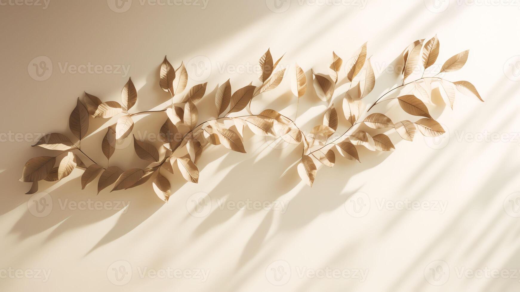 AI Generative The shadow of leaves plants on the wall and sidewalk Tree silhouettes Street outdoor nature Beige light brown Background for design 3d rendering Space for product objectShowdisplay photo