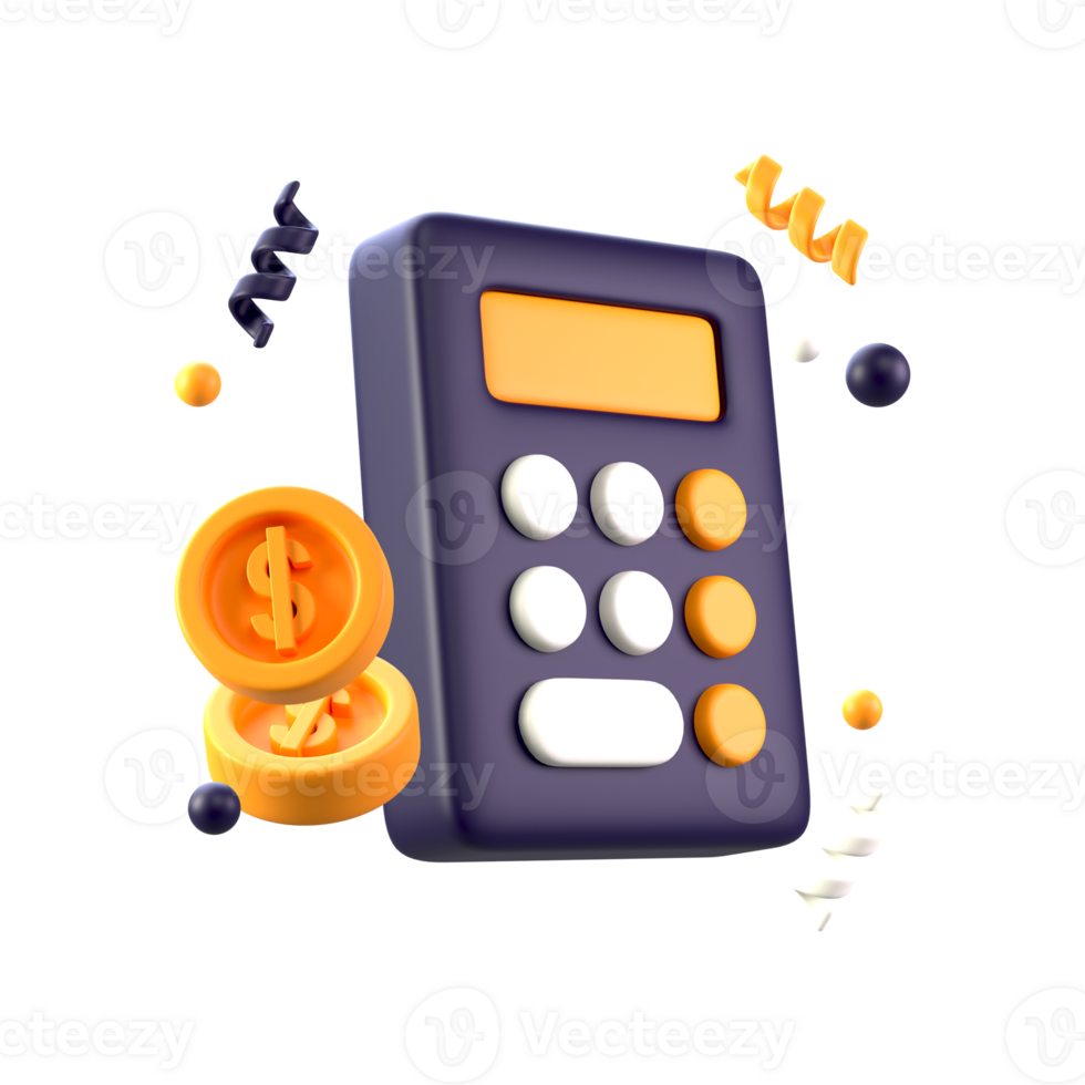 3d calculator and money icon in transparent png format