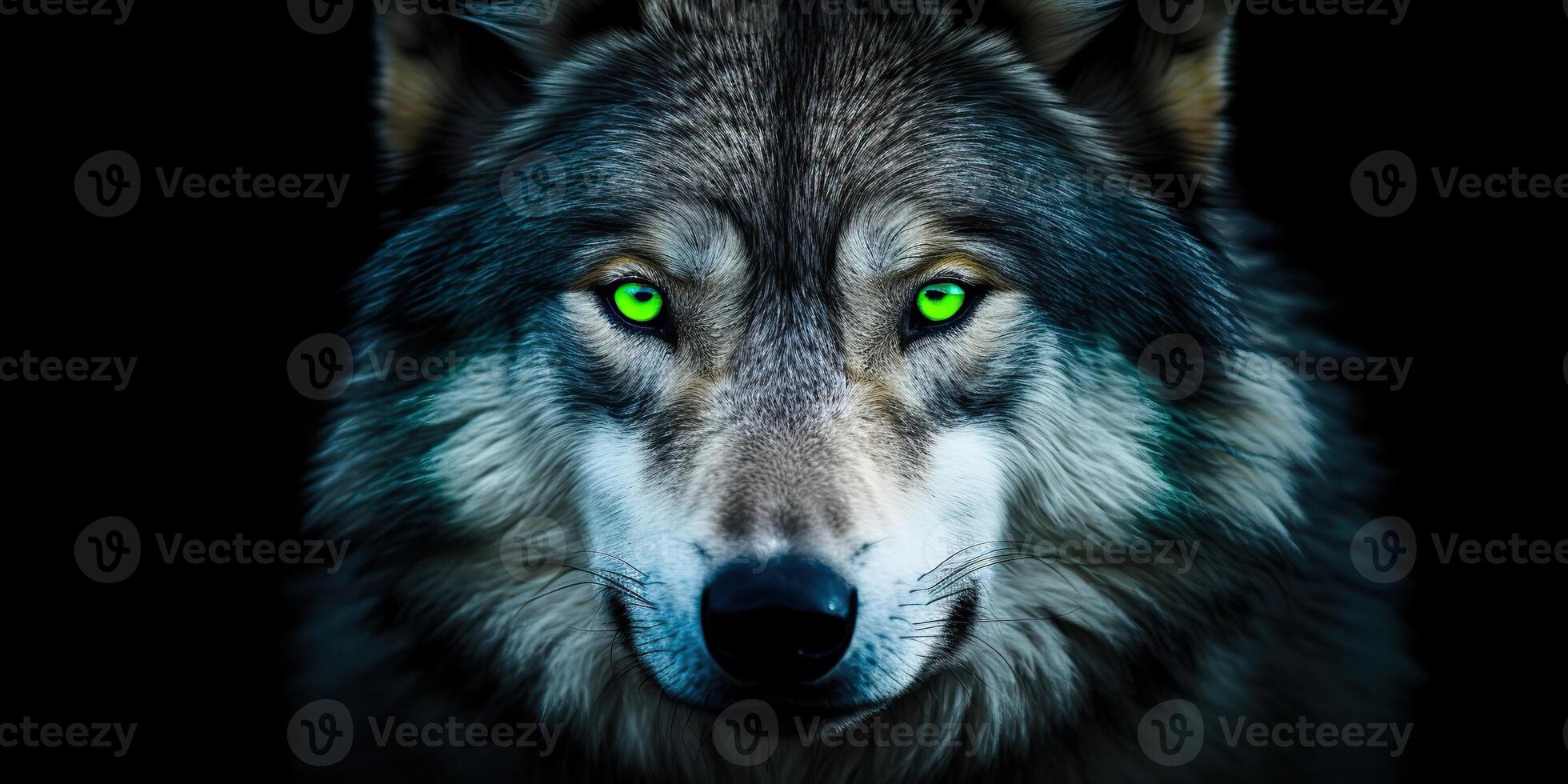 AI Generated. AI Generative. Wild nature creature predator wold face eyes portraint. Wildlife explore outdoor savage dangerous mammal. Graphic Art photo