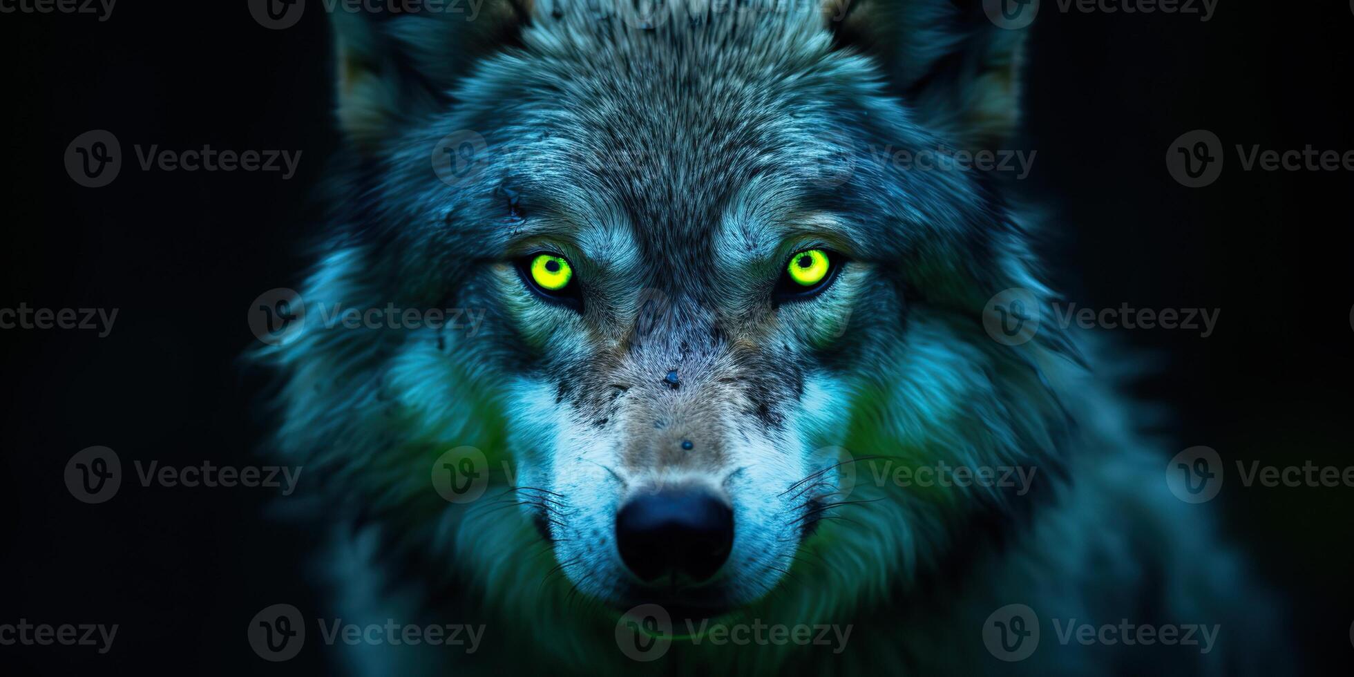 AI Generated. AI Generative. Wild nature creature predator wold face eyes portraint. Wildlife explore outdoor savage dangerous mammal. Graphic Art photo