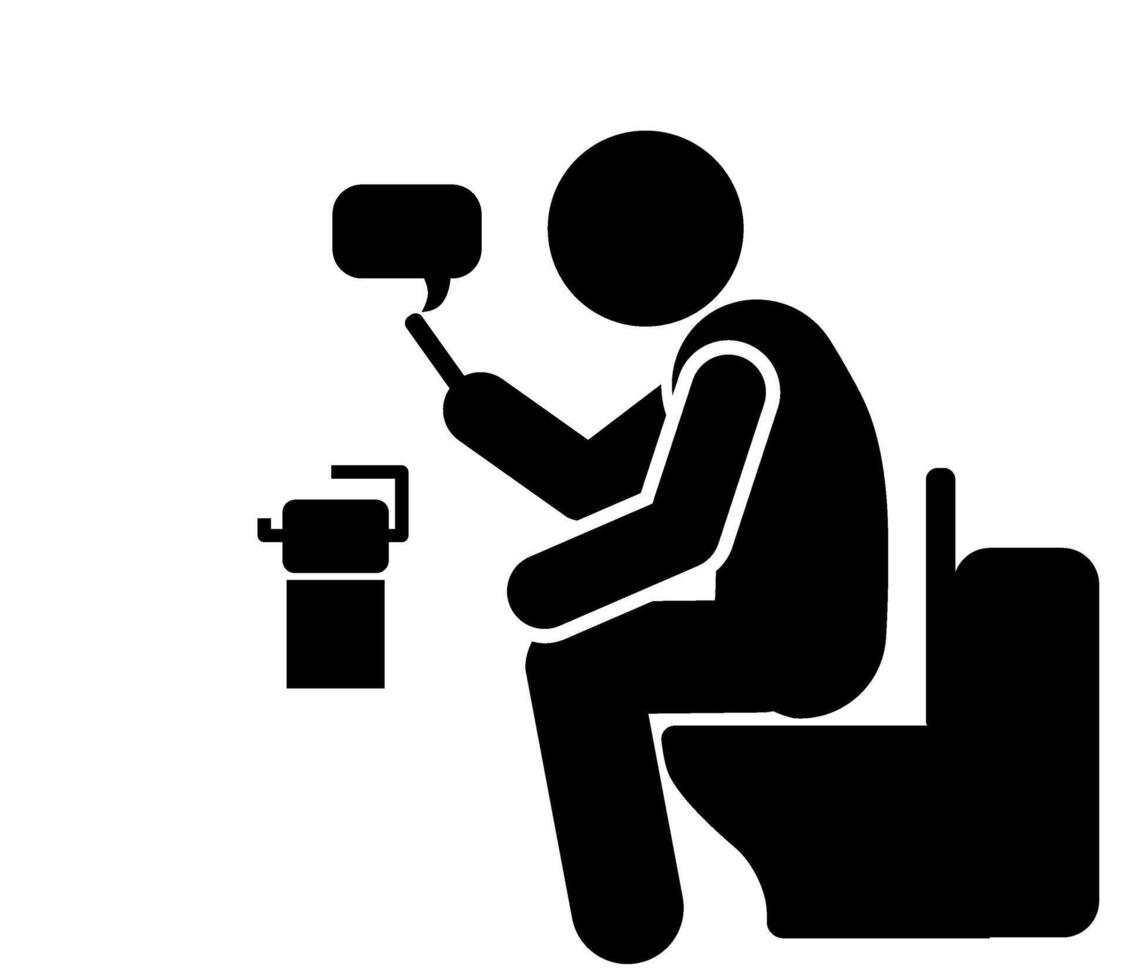 ilustración y icono palo figura, stickman, pictograma. defecar en el baño vector