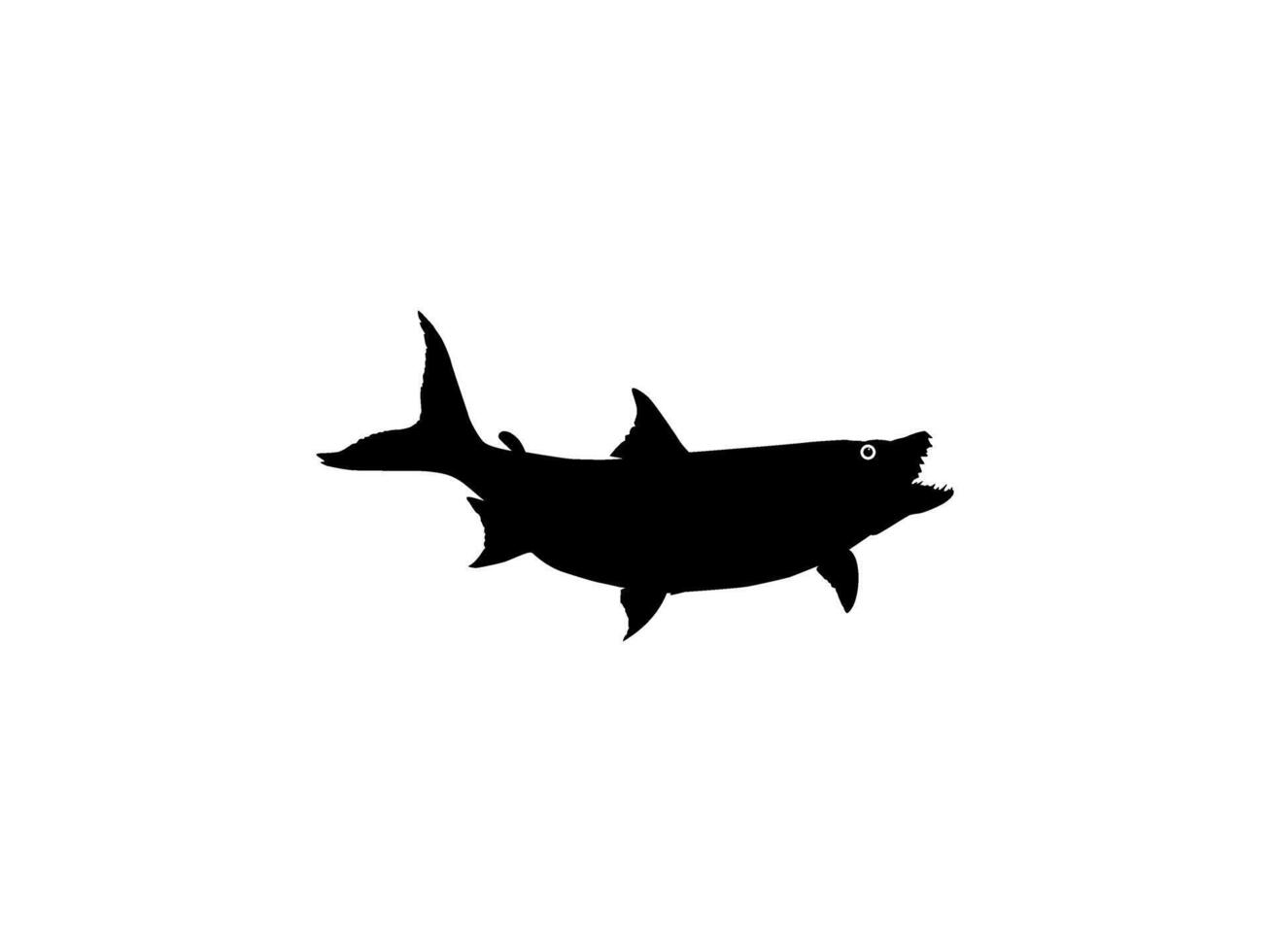 Silhouette of the Hydrocynus goliath, also known as the goliath tigerfish, giant tigerfish, or mbenga, is a very large African predatory freshwater fish of the family Alestidae. Vector Illustration