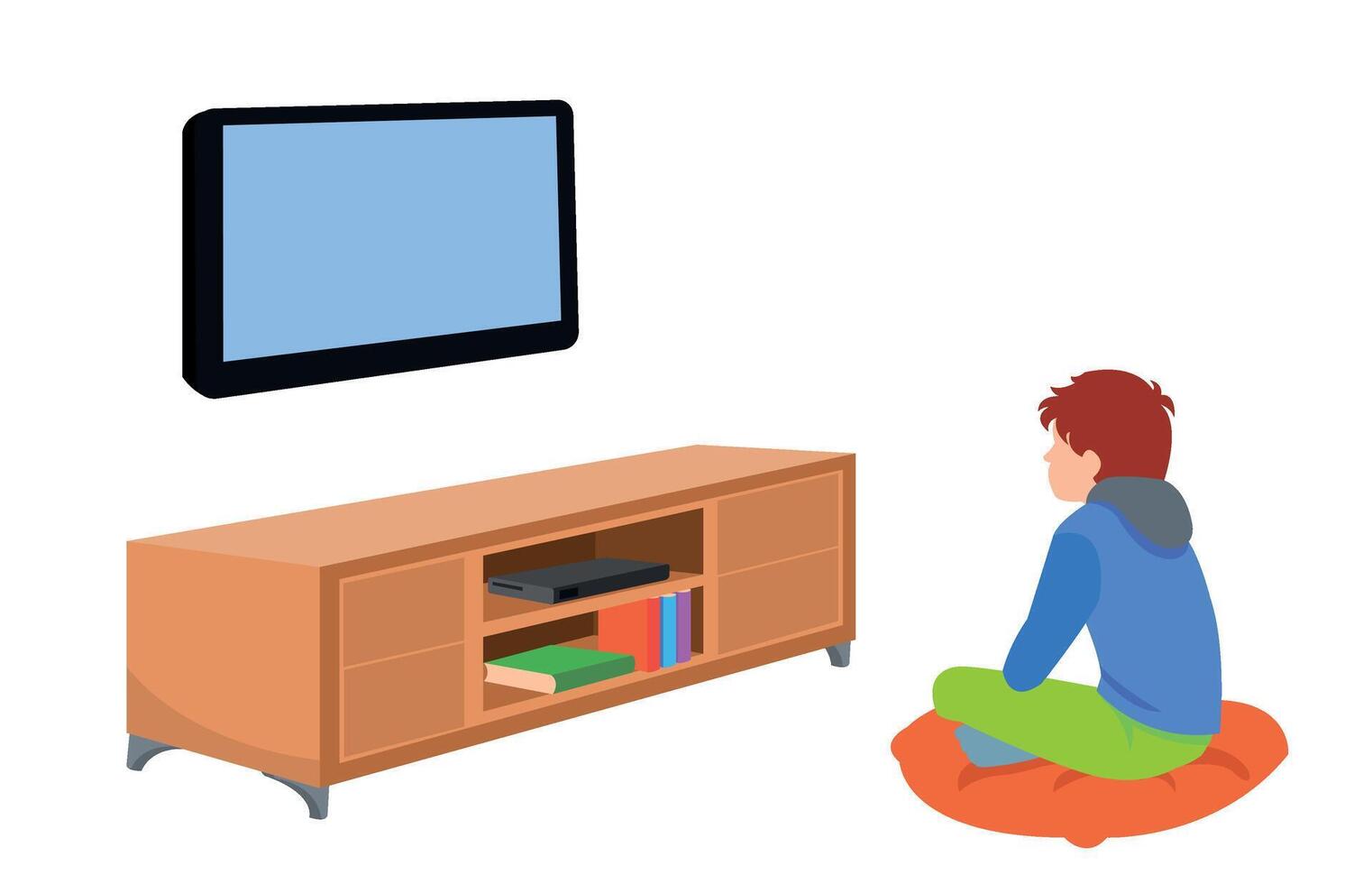 Happy family watching television together in living room.Children illustration in cartoon style vector