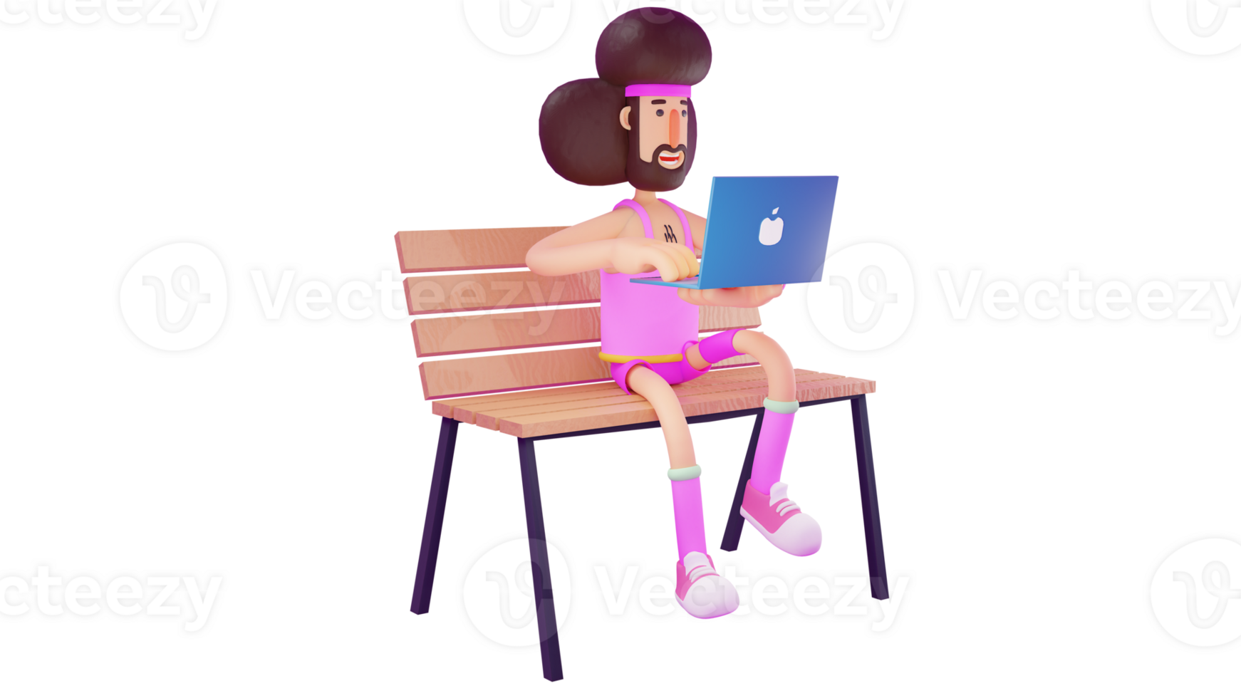 3D illustration. Student 3D cartoon character. Student majoring in sports is working on his assignment on a laptop. Student do assignments while sitting on wooden chairs. 3D cartoon character png