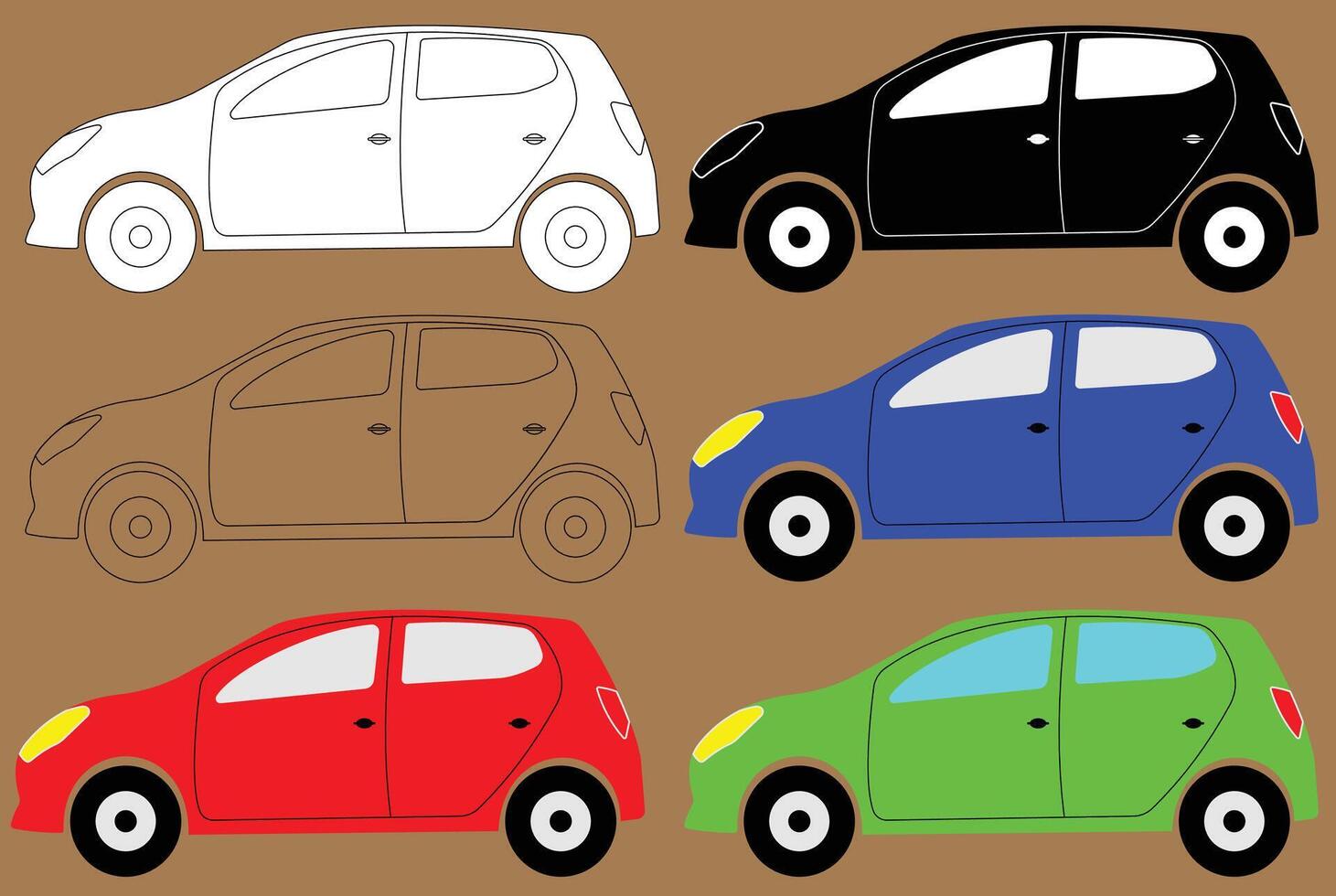 Illustration Vector of flat design car,silhouette car,outline car, colored car,car icon