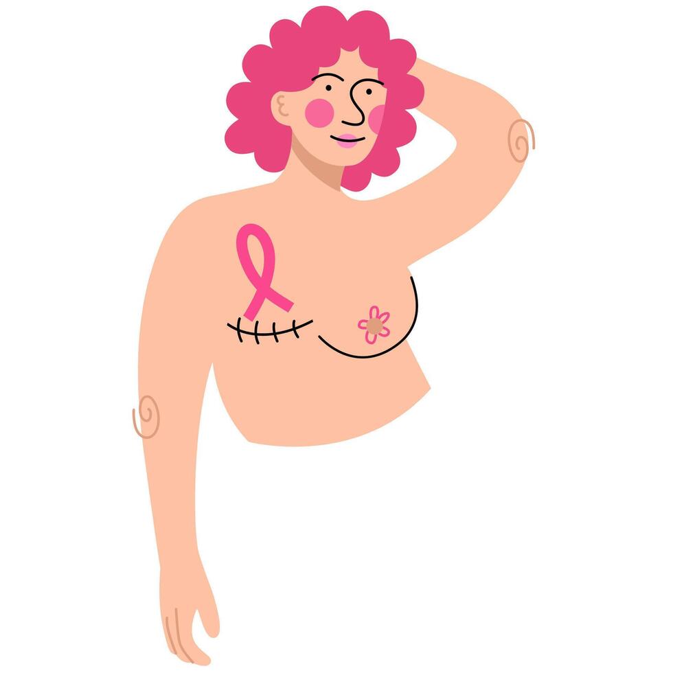 Breast Cancer Awareness Month.Illustration with Ribbon Pink and Woman for Disease Prevention Campaign or Healthcare vector