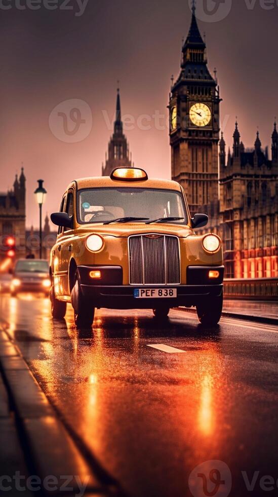 ai generativo grande ben uno de el más prominente símbolos de ambos Londres y Inglaterra como mostrado a noche a lo largo con el luces de el carros paso foto