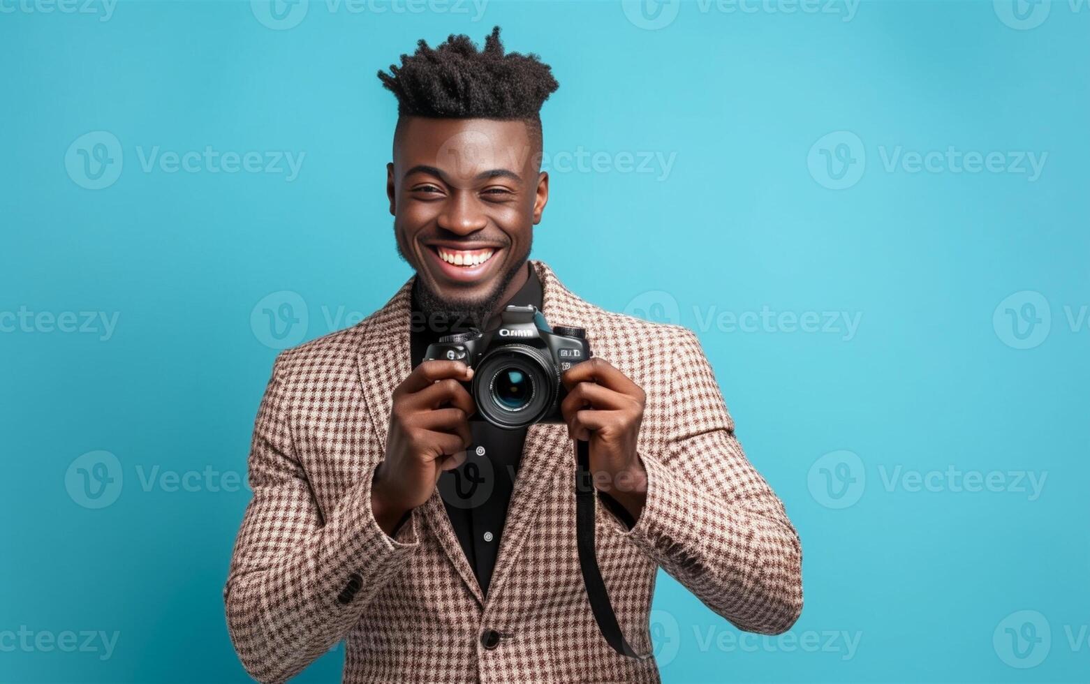 AI Generative Black young attractive businessman taking a selfie photo