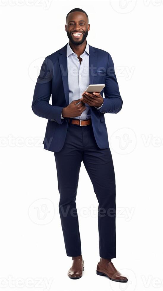 ai generativo negro joven atractivo empresario tomando un selfie foto