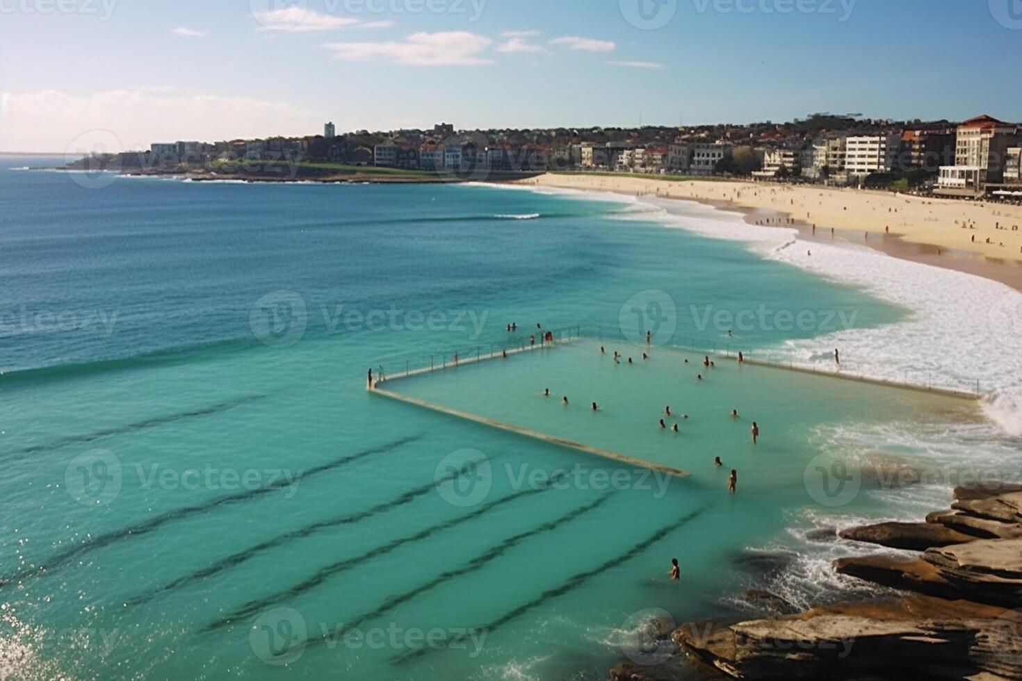 AI Generative Bondi beach Sydney Australia Fish eye view photo