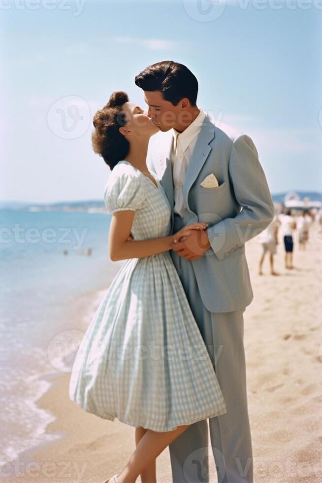 ai generativo cerca arriba de el piernas de el besos Pareja a el playa foto