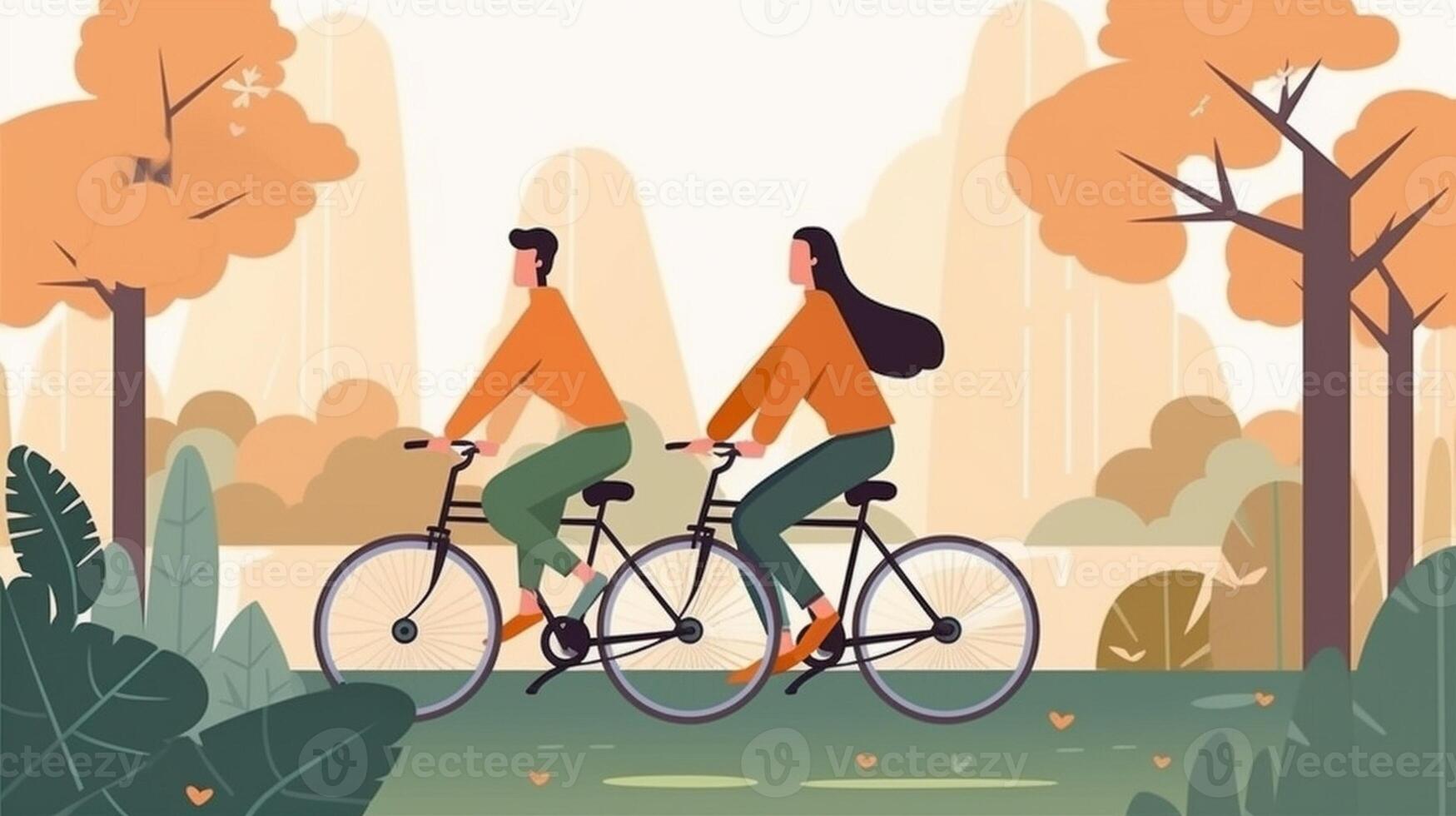 ai generativo Pareja de romántico amantes ciclismo caucásico personas personas amor naturaleza y estilo de vida concepto foto