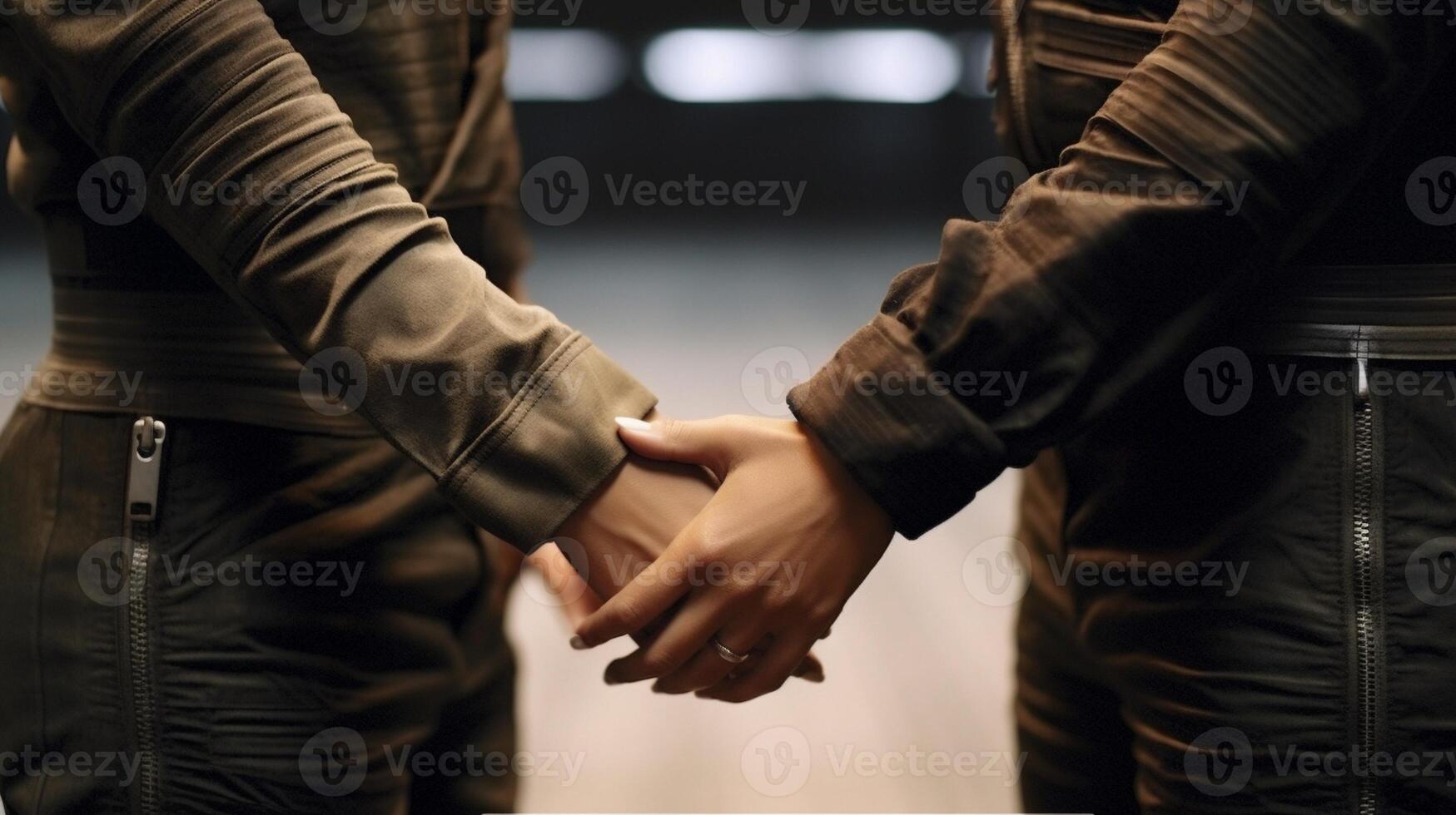 AI Generative Multiracial couple holding hands  Multi ethnic love over social barriers concept photo