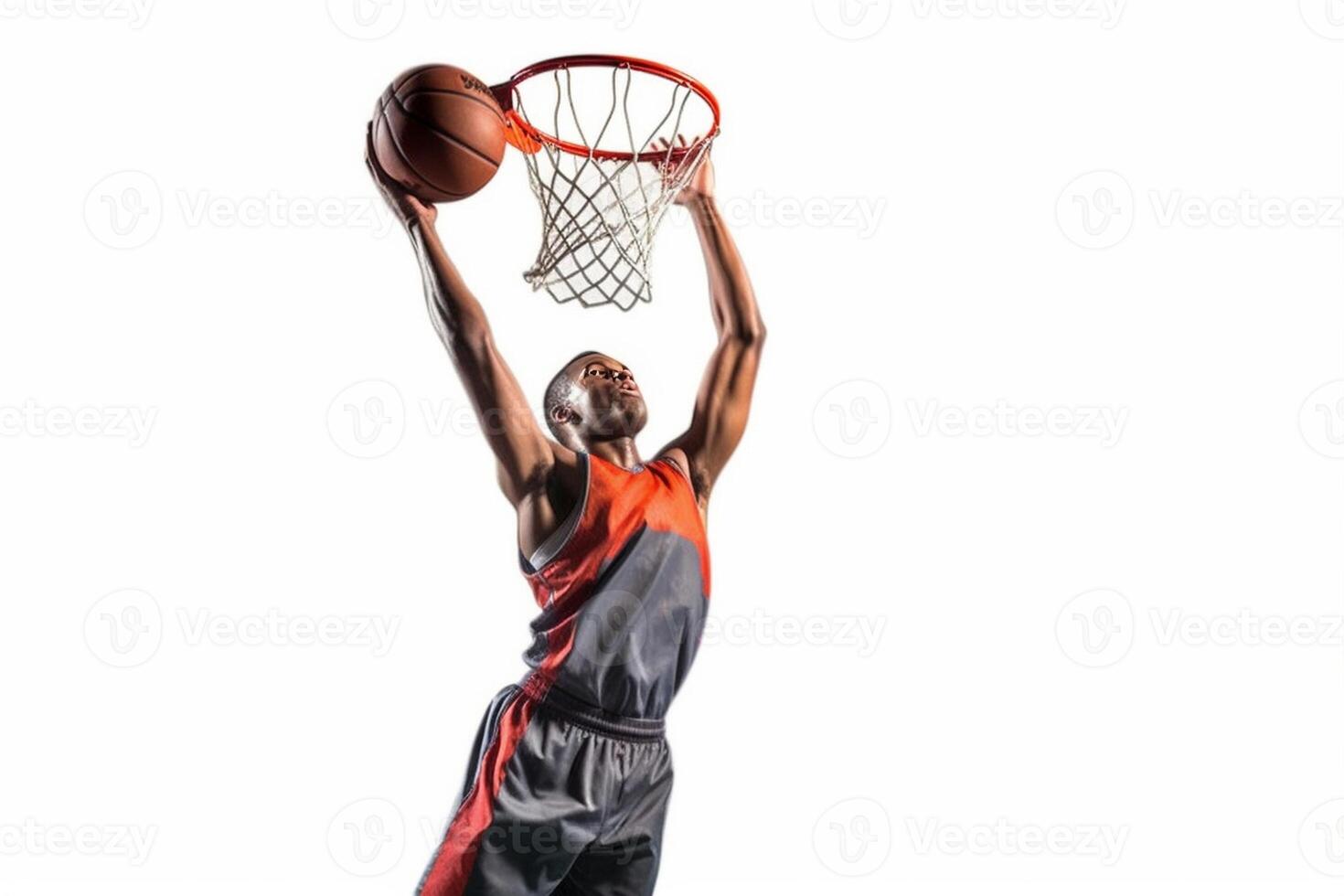 AI Generative Professional slam dunk Basketball player making a rear slam dunk photo