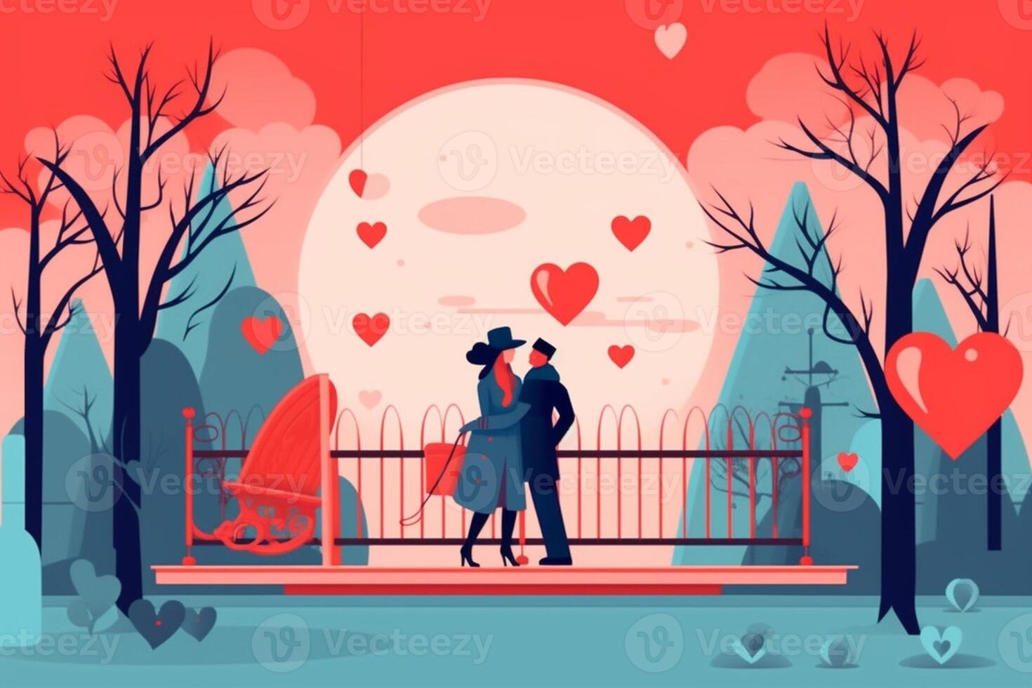 AI Generative Romantic couple celebrating Valentines day outdoor  Boyfriend and girlfriend in love making hearth shape with hands photo