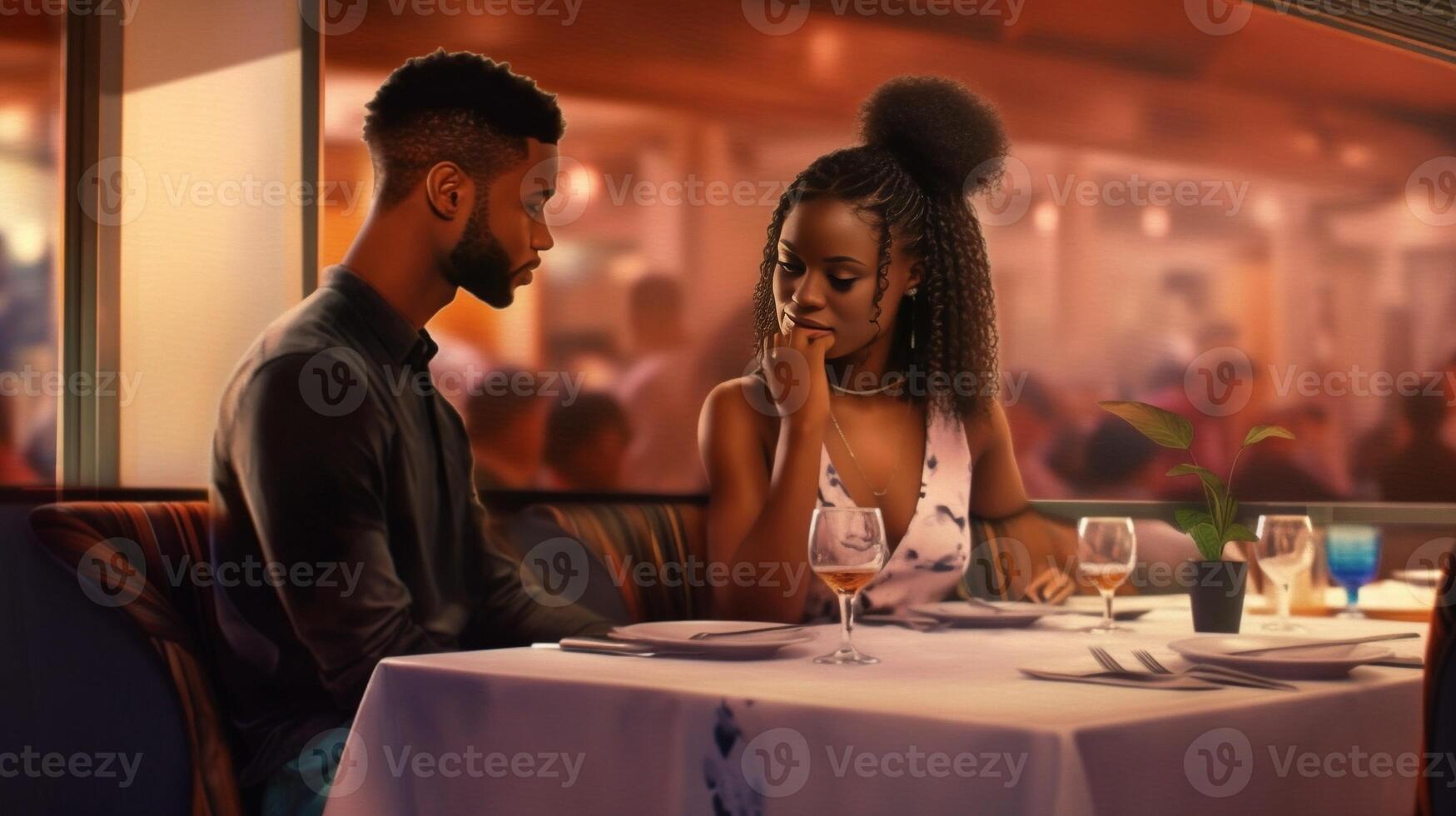 AI Generative Scene of gelosy black boyfriend looking his ex girlfriend photo