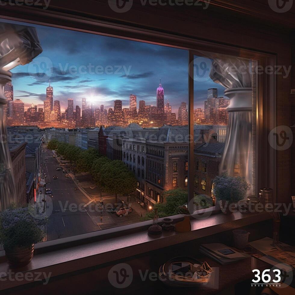 AI Generative View of New York city from a prison cell photo