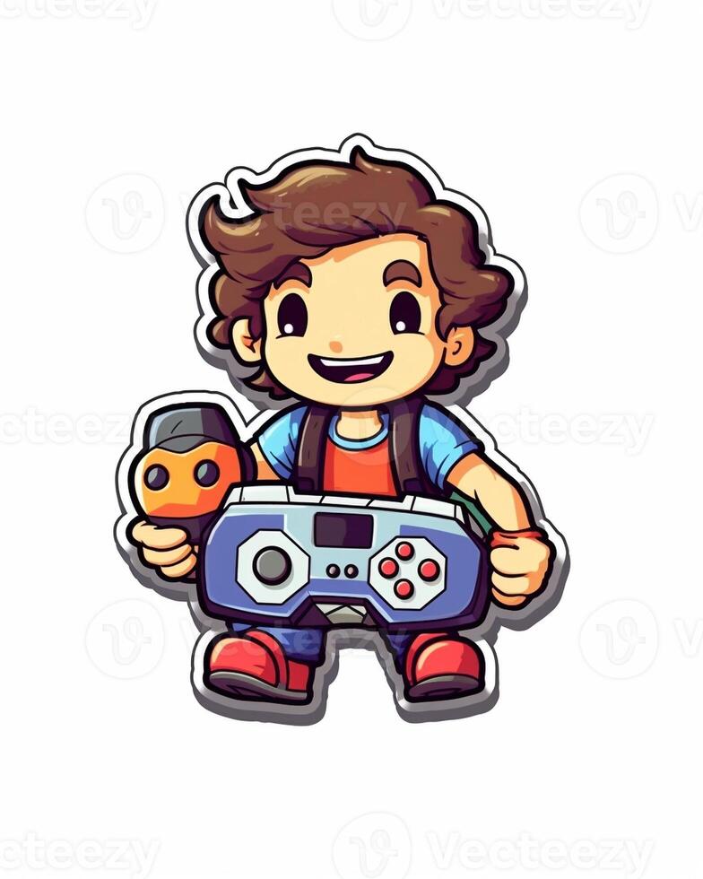 AI Generative Young man with a joystick for game console photo