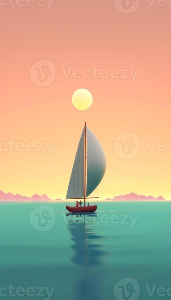 AI Generative a boat sailing on the sea with the sunset as background  nature transportation and lifestyle concept photo