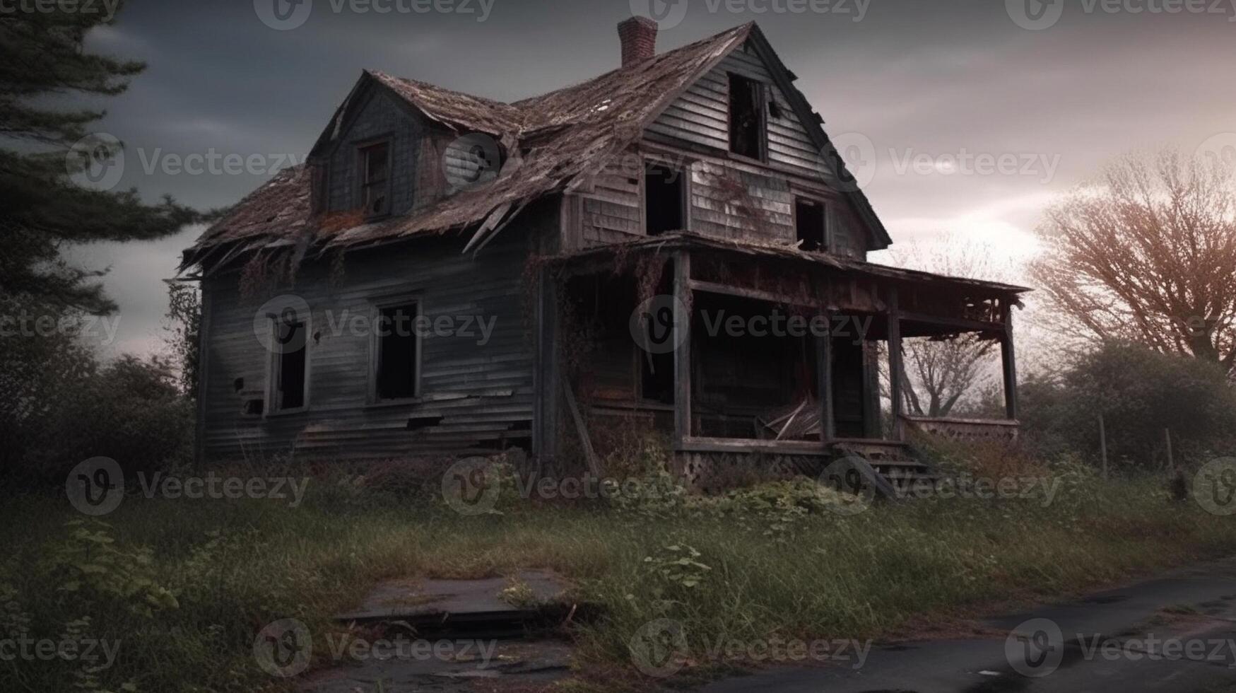 AI Generative abandoned house photo